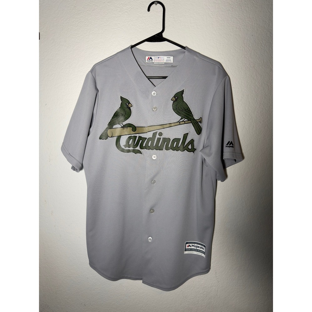 Majestic St. Louis Cardinals‎ Army Jersey Mens M Medium Gray Green Camo MLB STL